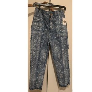 Free People, Island Vibes Printed Ankle Jeans Blue